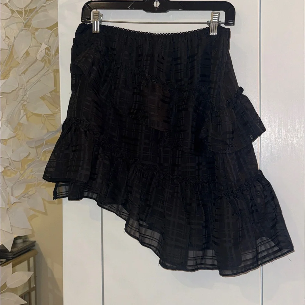Anthropologie Tiered Asymmetrical Black Mini Skirt